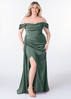 Azazie Amyra Bridesmaid Dresses Sea Moss Sheath Off the Shoulder Stretch Satin Convertible Dress image9