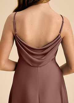 Azazie Bug Junior Espresso A-Line Pleated Stretch Satin Dress image8