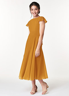 Azazie Payton Junior Butterscotch A-Line Bow Chiffon Dress image4
