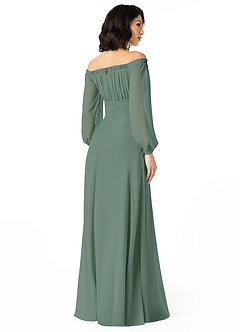 Azazie Rubina Bridesmaid Dresses Eucalyptus A-Line Long Sleeve Chiffon Dress image2