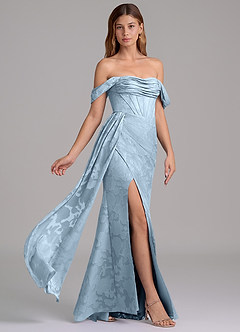 Azazie Amyra Bridesmaid Dresses Sky Blue Mermaid Off the Shoulder Floral Burnout Convertible Dress image4