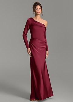 Azazie Sandra Robes de demoiselle d'honneur Robe Sirène en Satin extensible Manches longues Bourgogne image5