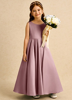 Azazie Pepper Blumenmädchenkleider A-Linie Plissee Matte Satin Kleid Altrosa image6