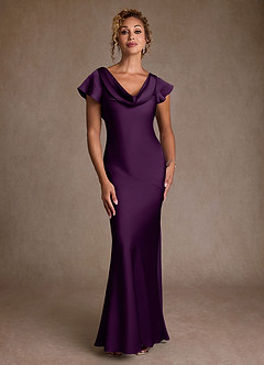 Azazie Shelby Mother of the Bride Dresses Grape Mermaid Pleated Stretch Satin Dress image4