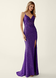 Noellress Dark Purple Lace Sequin Embroidery Beading Prom Dress image3