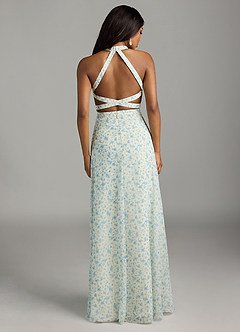 Azazie Clarice Bridesmaid Dresses Blue And White Ditsy Floral A-Line Halter Chiffon Dress image2