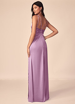 Azazie Aqua Bridesmaid Dresses Wisteria A-Line V-Neck Pleated Stretch Satin Dress image3
