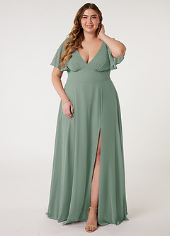 Azazie Kimber Final Sale Sangria A-Line Flounce Sleeve Chiffon Dress image7