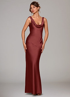 Azazie Rylina Bridesmaid Dresses Terracotta Mermaid Stretch Satin Dress image3