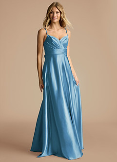 Azazie Oliana Bridesmaid Dresses Steel Blue A-Line Sweetheart Neckline Metallic Satin Dress image4