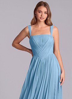 Azazie Mina Final Sale Steel Blue A-Line Pleated Chiffon Dress image2