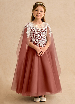 Azazie Dandelion Flower Girl Dresses Auburn Ball-Gown Lace Dress image7