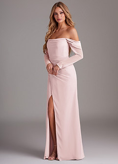 Azazie Hallie Bridesmaid Dresses Blushing Pink Mermaid Long Sleeve Chiffon Dress image3