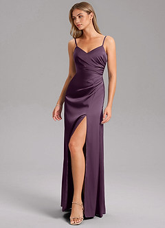 Azazie Azuree Bridesmaid Dresses Plum A-Line Pleated Stretch Satin Dress image11