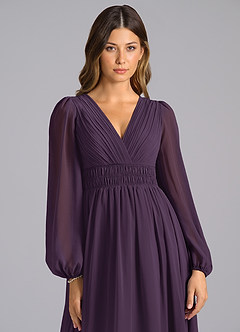Azazie Palerma Bridesmaid Dresses Plum A-Line Long Sleeve Chiffon Dress image6