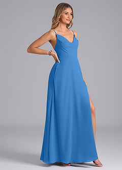 Azazie Sarella Bridesmaid Dresses Blue Jay A-Line with Pockets Chiffon Dress image3