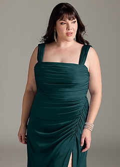 Azazie Jesaphine Bridesmaid Dresses Pine Sheath Bow Stretch Satin Dress image12