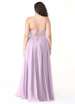 Azazie Aaida Bridesmaid Dresses Frosted Lilac A-Line Corset Chiffon Dress image8