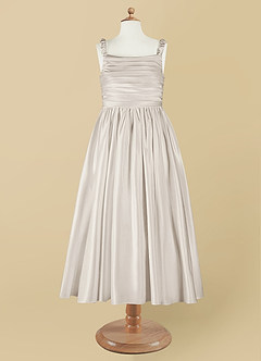 Azazie Cutie Pie Flower Girl Dresses Frost A-Line Pleated Matte Satin Dress image7