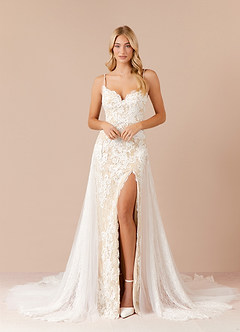 Azazie Mireya Wedding Dresses Diamond White Champagne Sheath Sequins Tulle Dress image1