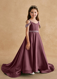 Azazie Jodi vestidos de niña de las flores Vestido de Sangrado de Satin Mate de Corte En A image3