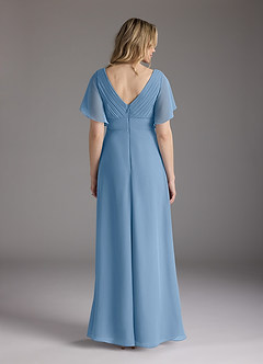 Azazie Alessa Mother of the Bride Dresses Steel Blue A-Line V-Neck Pleated Chiffon Dress image6