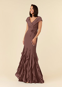 Azazie Bailora Moeder van de bruid jurken Zeemeermin Jurk van Chiffon Ruches Espresso image1