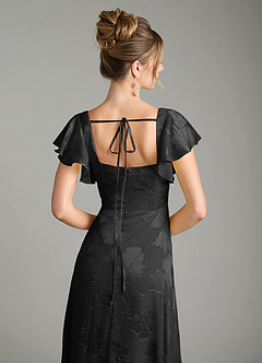 Azazie Bondi Robes de demoiselle d'honneur Robe Trapèze en Jacquard floral dévoré Drapé Noir image6