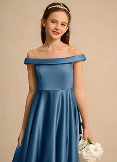 Azazie Teeny Girls Formal Sukienki dla dziewczynek sypiących kwiaty Linia A Pofałdowany Matowy satynowy Długość kostki Sukienka image7