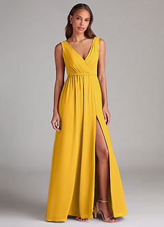 Azazie Tanicia Bridesmaid Dresses Marigold A-Line Pleated Chiffon Dress image4