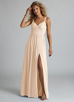 Azazie Aziza Bridesmaid Dresses White Alabaster A-Line V-Neck Pleated Chiffon Dress image2