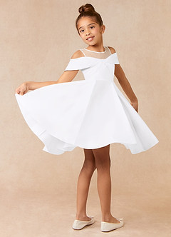 Azazie Shirin Flower Girl Dresses White A-Line Off the Shoulder Matte Satin Dress image4
