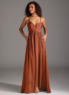 Azazie Alia Bridesmaid Dresses Cedar Rose A-Line Pleated Stretch Satin Dress image7
