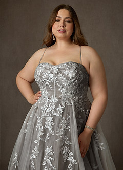 Azazie Keri Robes de mariée Robe Princesse en Dentelle Sans bretelles Blanc Diamant Cacao image18