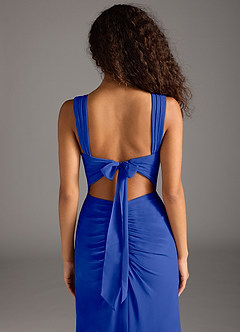 Azazie Jesaphine Bridesmaid Dresses Royal Blue Sheath Bow Chiffon Dress image6
