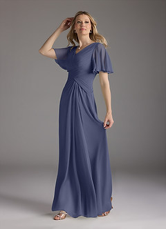 Azazie Morning Glory Kleider für die Brautmutter A-Linie V-Hals Gerüscht Chiffon Kleid Sturm image4
