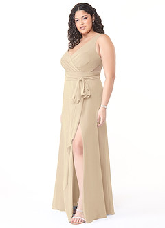 Azazie Alva Final Sale Champagne A-Line Pleated Chiffon Dress image10