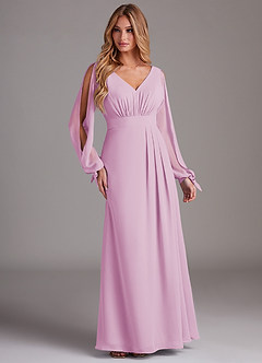 Azazie Matilda Bridesmaid Dresses Candy Pink A-Line Long Sleeve Chiffon Dress image4