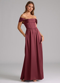 Azazie Hattie Bridesmaid Dresses Merlot A-Line Corset Stretch Satin Dress image4