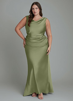 Azazie Kieryn Bridesmaid Dresses Garden Sage Mermaid Pleated Stretch Satin Dress image7
