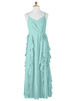 Azazie Peyton Junior Aqua A-Line V-Neck Cascading Ruffles Chiffon Dress image6