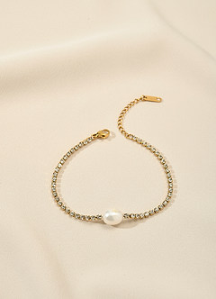 front Pulsera de tenis con cadena de diamantes de imitación y perlas