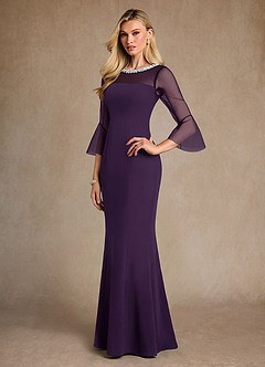 Azazie Bellevie 신부의 어머니 드레스 쉬스 구슬 스트레치 크레이프 플로어 길이 드레스 image2