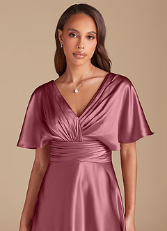 Azazie Pamela Bridesmaid Dresses Desert Rose A-Line Pleated Metallic Satin Dress image1
