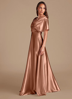 Azazie Pamela Bridesmaid Dresses Bronzer A-Line Pleated Metallic Satin Dress image5