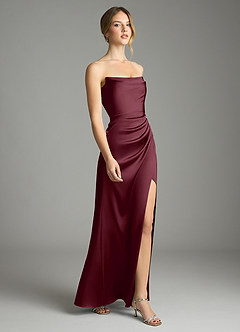 Azazie Leonis Bridesmaid Dresses Cabernet Mermaid Pleated Stretch Satin Convertible Dress image6