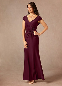 Azazie Marybeth Mother of the Bride Dresses Cabernet Mermaid V-Neck Sequins Lace Dress image3