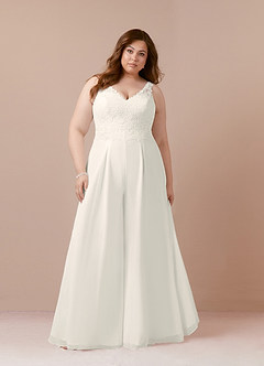 Azazie Florine Wedding Dresses Cream Pant Styles V-Neck Lace Chiffon Dress image7
