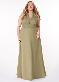 Azazie Fifi Vestidos de damas de honor Vestido de Musgo Verde de Gasa de Corte en A Convertible con Sin tirantes image12