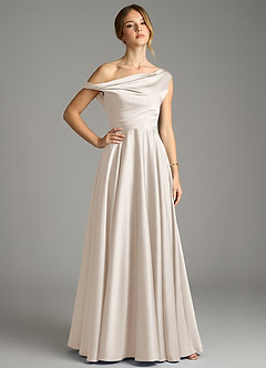 Azazie Xanthe Robes de demoiselle d'honneur Robe Trapèze en Satin extensible Épaules dénudées Albâtre Blanc image1